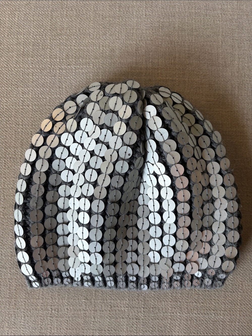 Silver Sequin Knit Gray Beanie